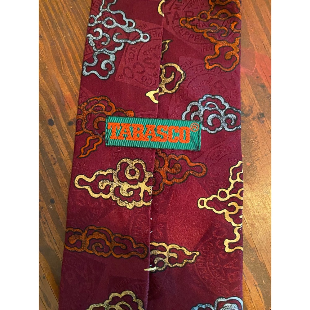 Tabasco Silk Tie Mens Burgundy Red Dragon Hot Sauce Bottle‎ Graphic Novelty USA
